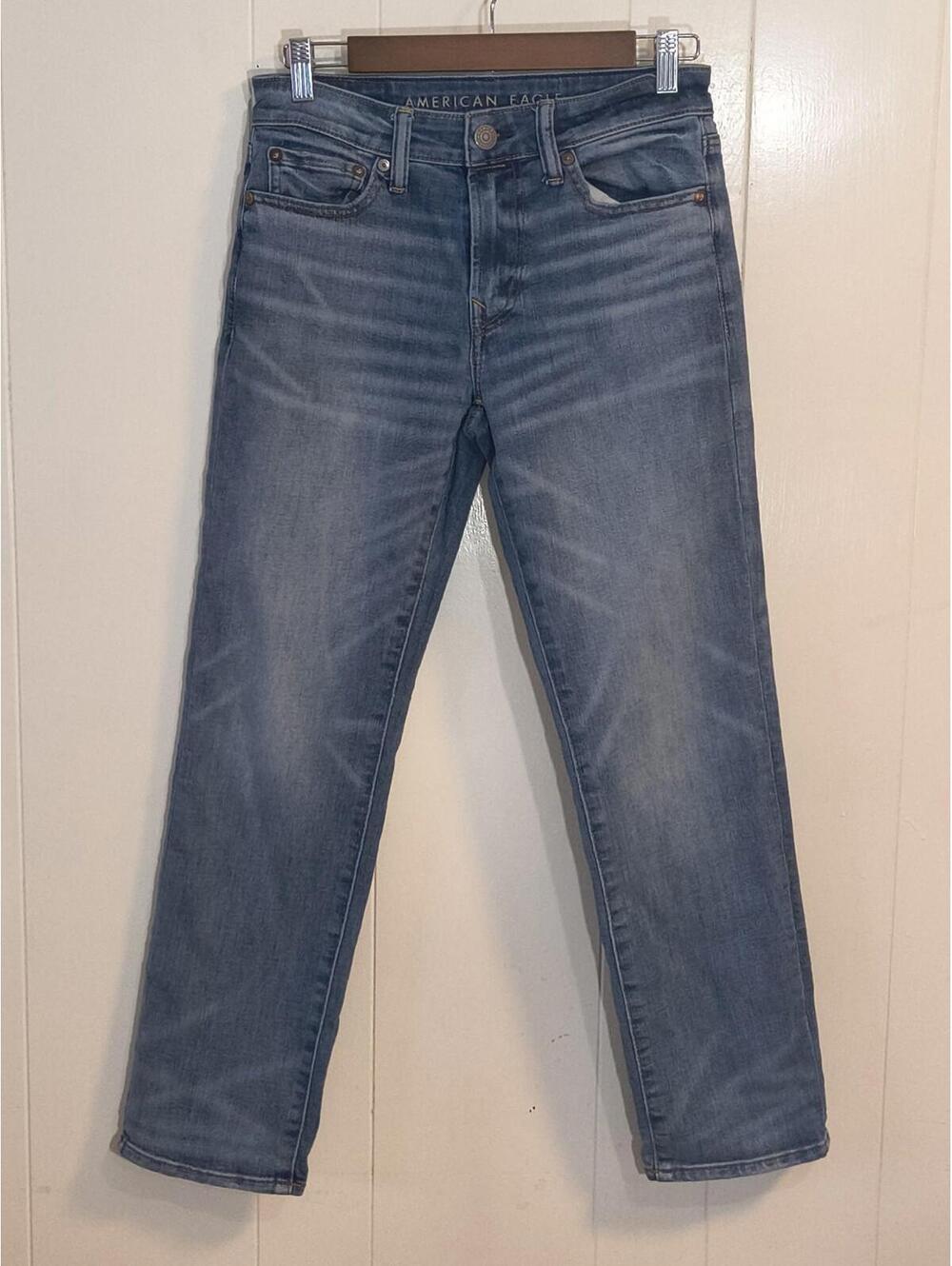 American Eagle Jeans Men 28x30 Original Straight Leg Med Wash Faded Whiskered